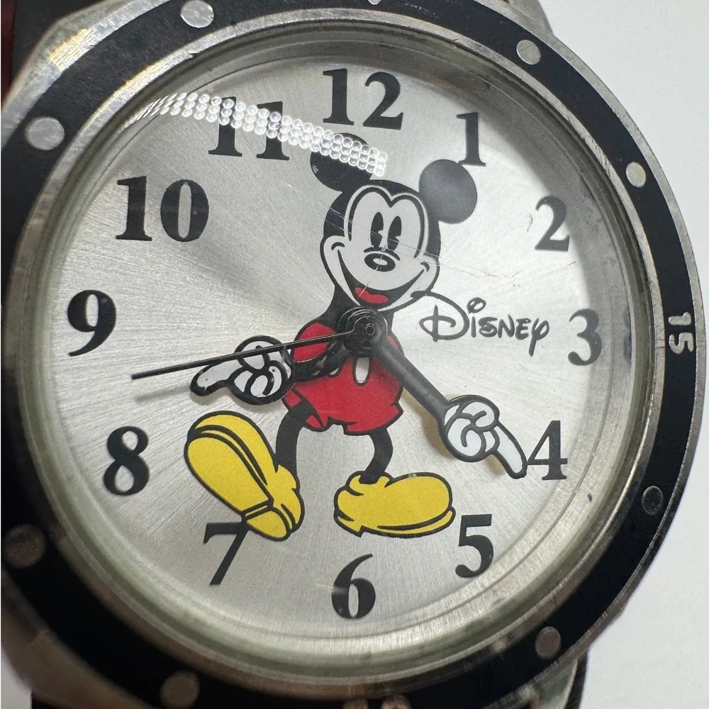 Disney Mickey Mouse Accutime Watch Corp MK1080 Silver Dial Black Rubber Strap